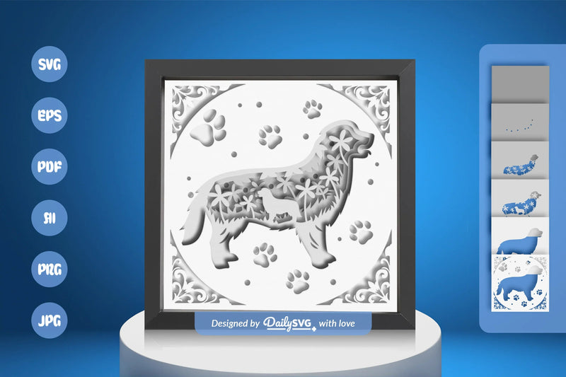 Golden Retriever Dog Silhouette Floral Papercut SVG Bundle - CraftNest - Digital Crafting and Art