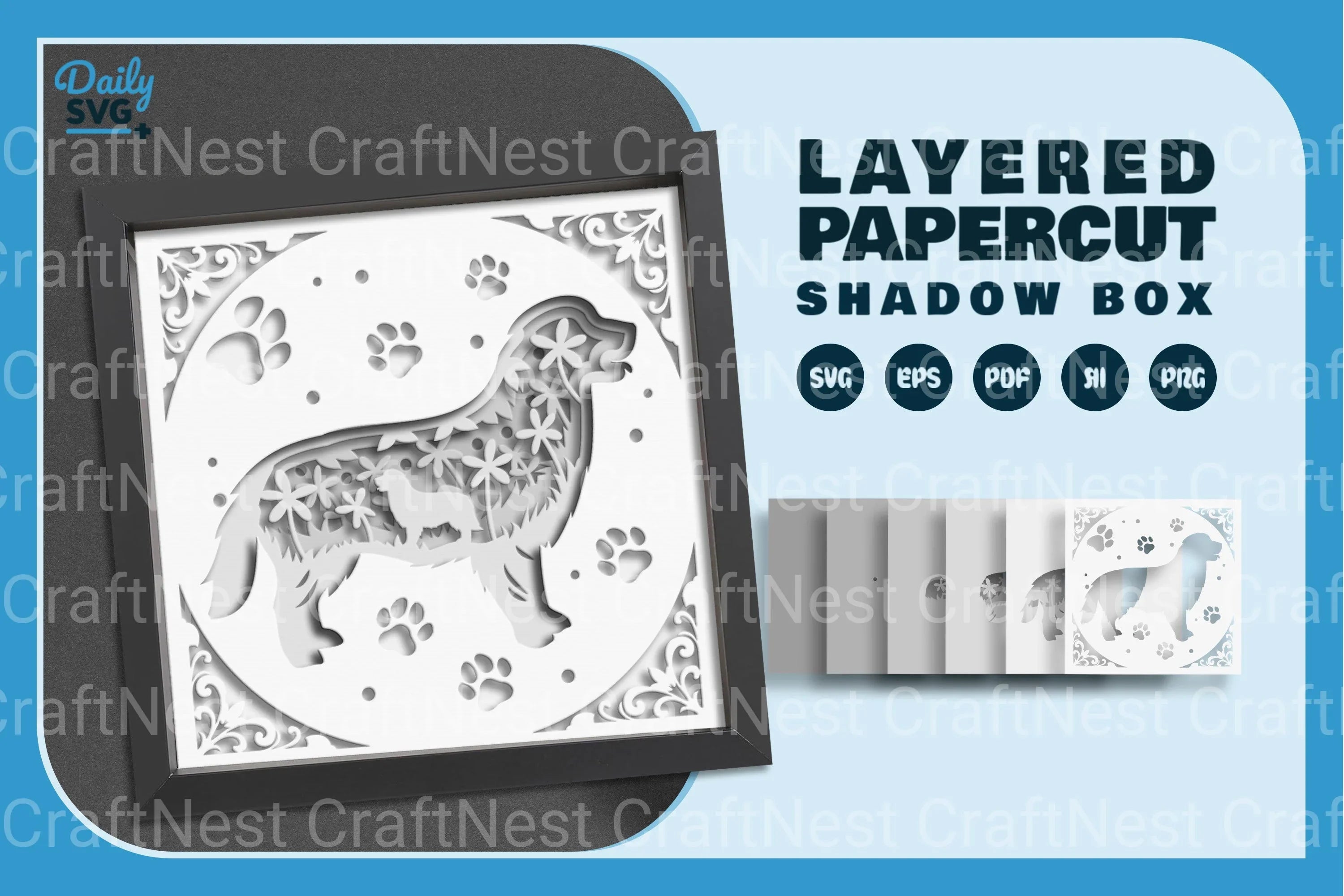 Golden Retriever Dog Silhouette Floral Papercut SVG Bundle