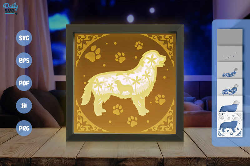 Golden Retriever Dog Silhouette Floral Papercut SVG Bundle - CraftNest - Digital Crafting and Art