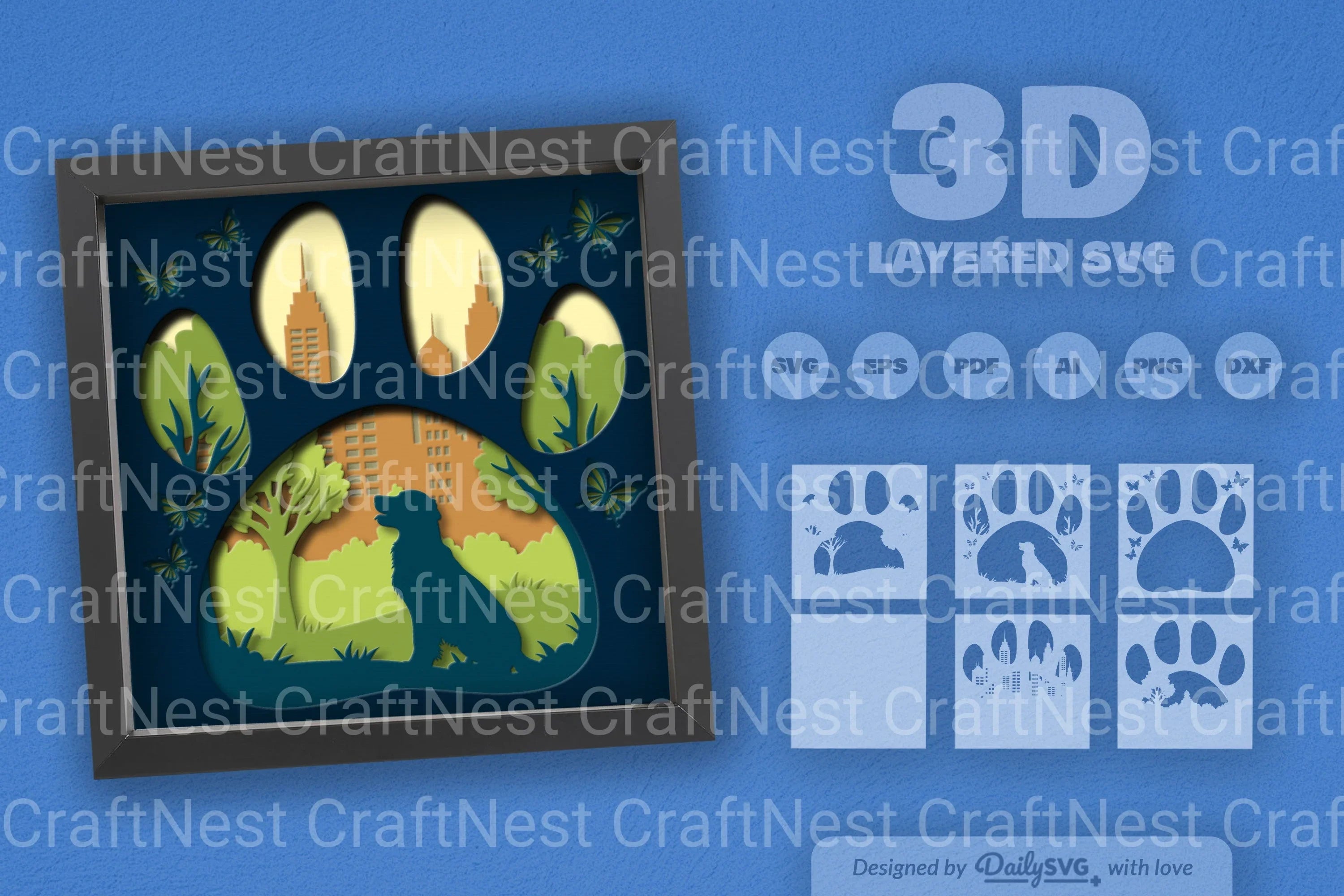 Golden Retriever Park Papercut Clipart SVG Bundle - CraftNest - Digital Crafting and Art