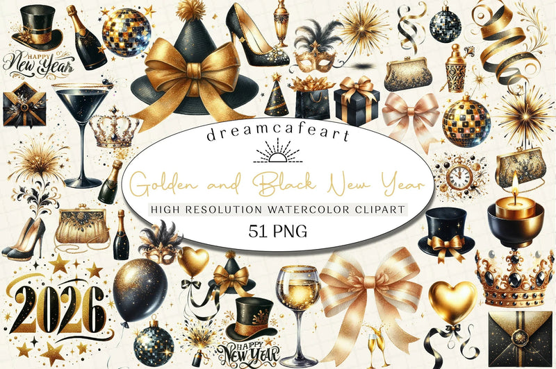 Golden & Black New Year Clipart Bundle - CraftNest - Digital Crafting and Art