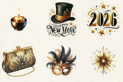 Golden & Black New Year Clipart Bundle - CraftNest - Digital Crafting and Art