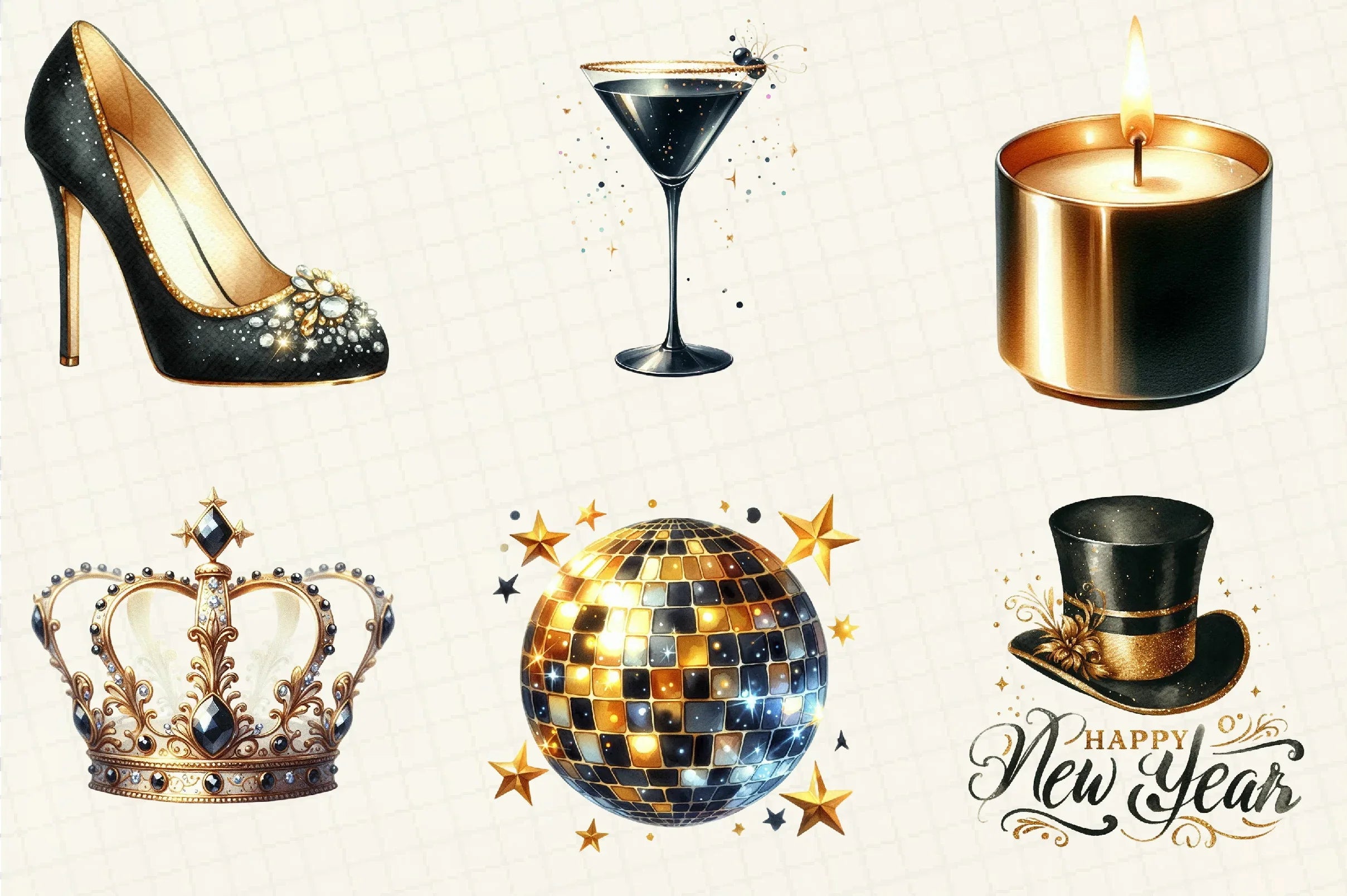 Golden & Black New Year Clipart Bundle - CraftNest - Digital Crafting and Art