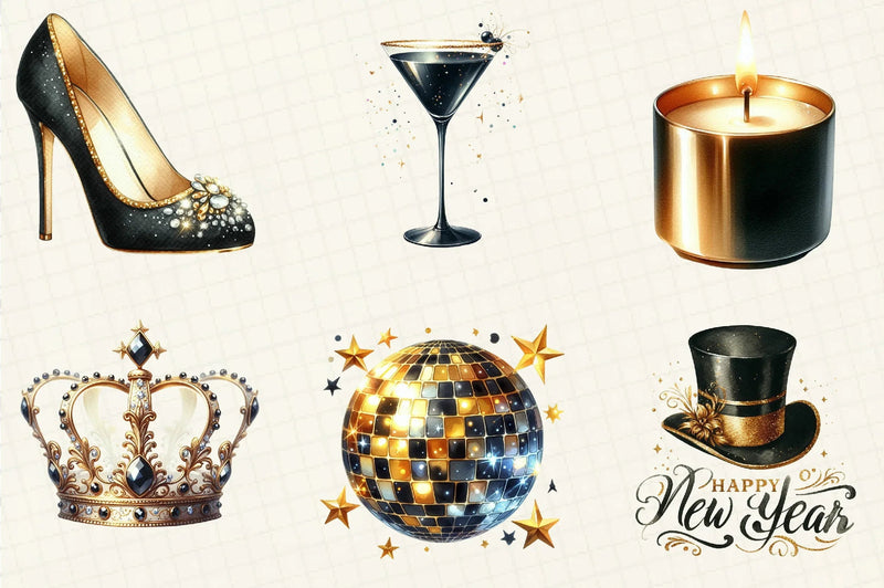 Golden & Black New Year Clipart Bundle - CraftNest - Digital Crafting and Art