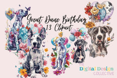 Great Dane Floral Birthday Clipart Bundle - CraftNest - Digital Crafting and Art