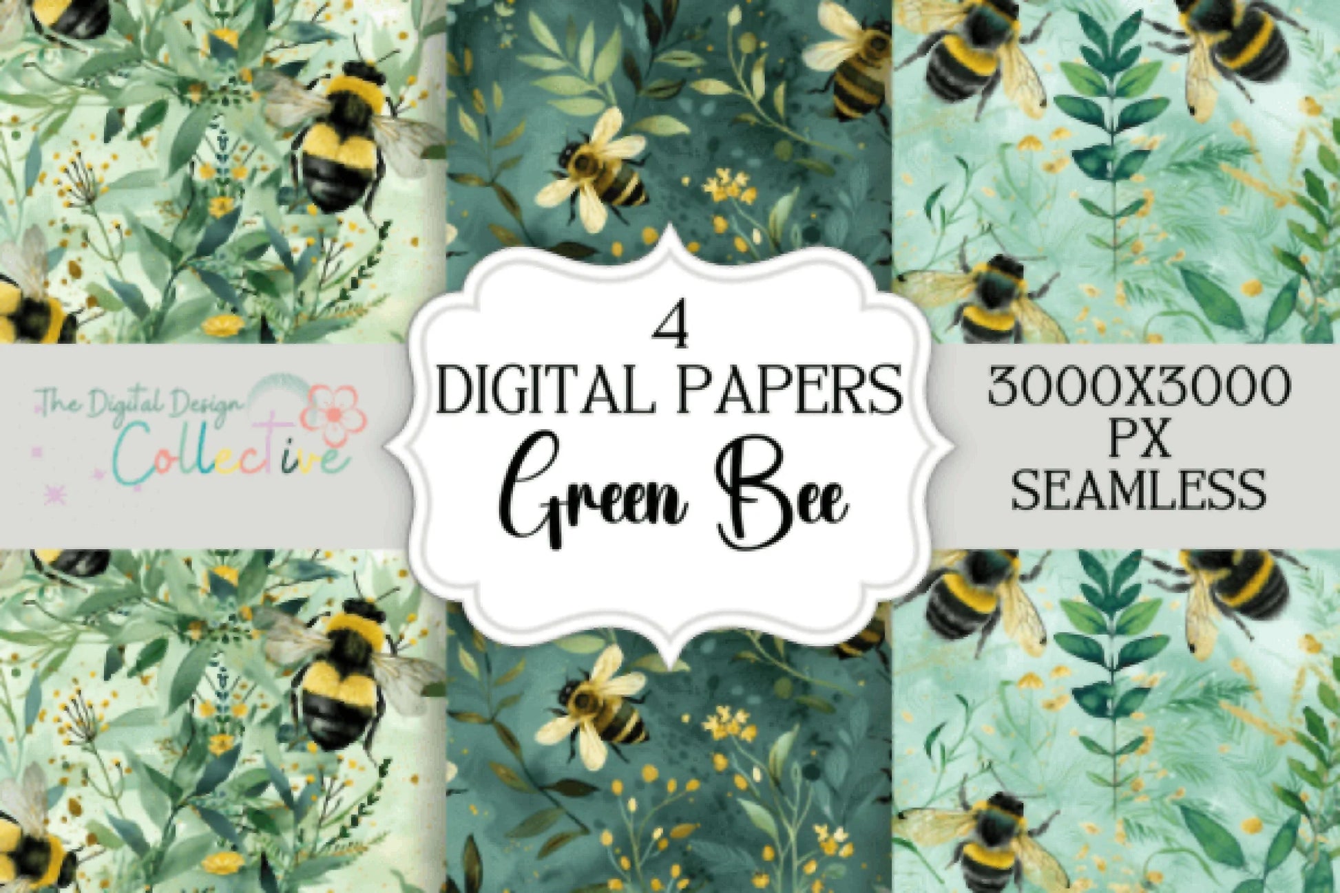 Green Garden Bee Digital Paper - CraftNest - Digital Crafting and Art