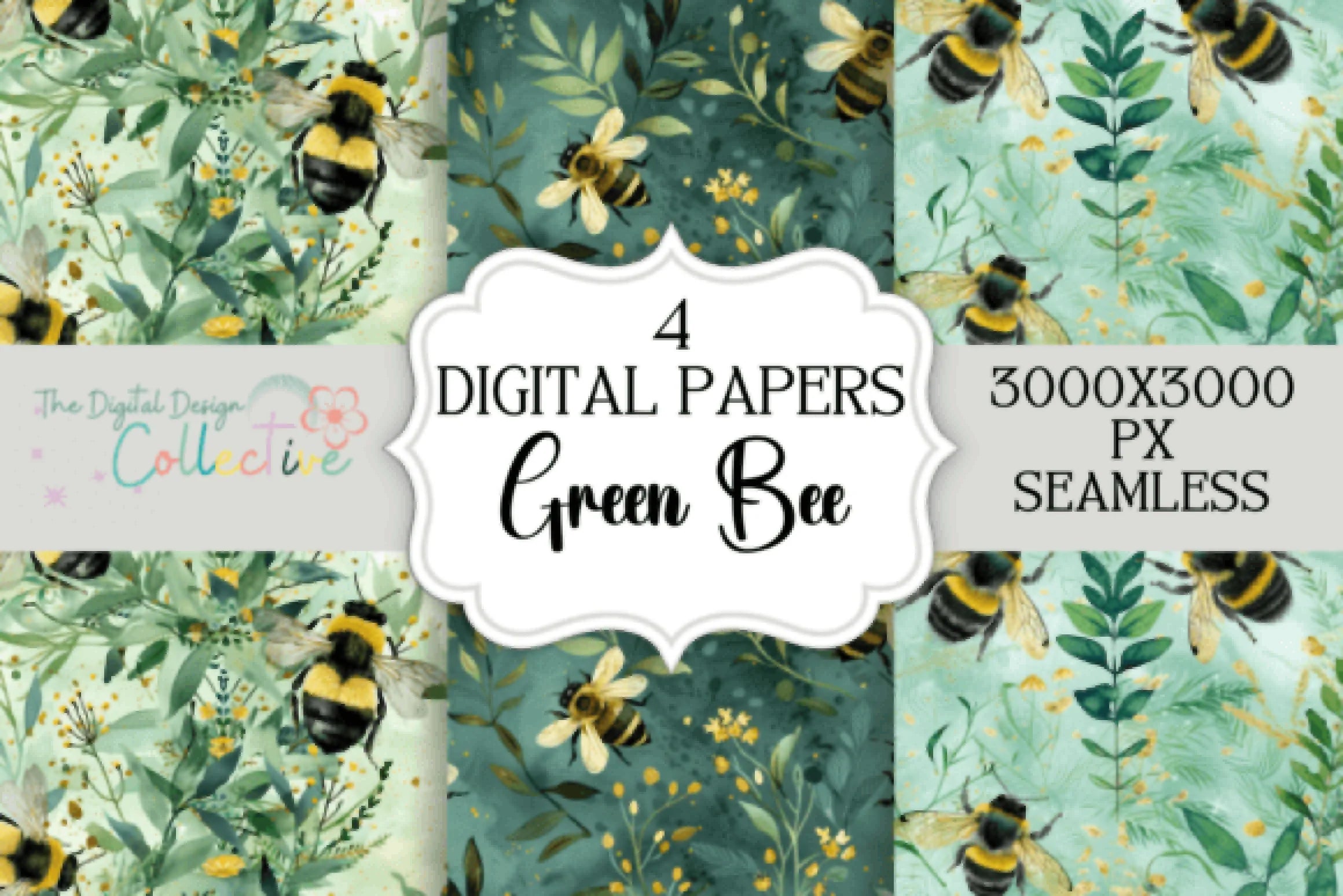 Green Garden Bee Digital Paper - CraftNest - Digital Crafting and Art