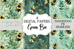 Green Garden Bee Digital Paper - CraftNest - Digital Crafting and Art