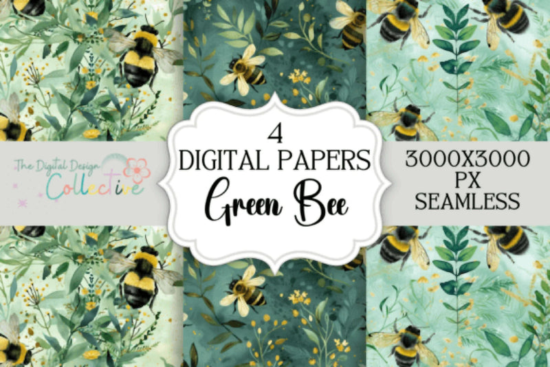 Green Garden Bee Digital Paper - CraftNest - Digital Crafting and Art
