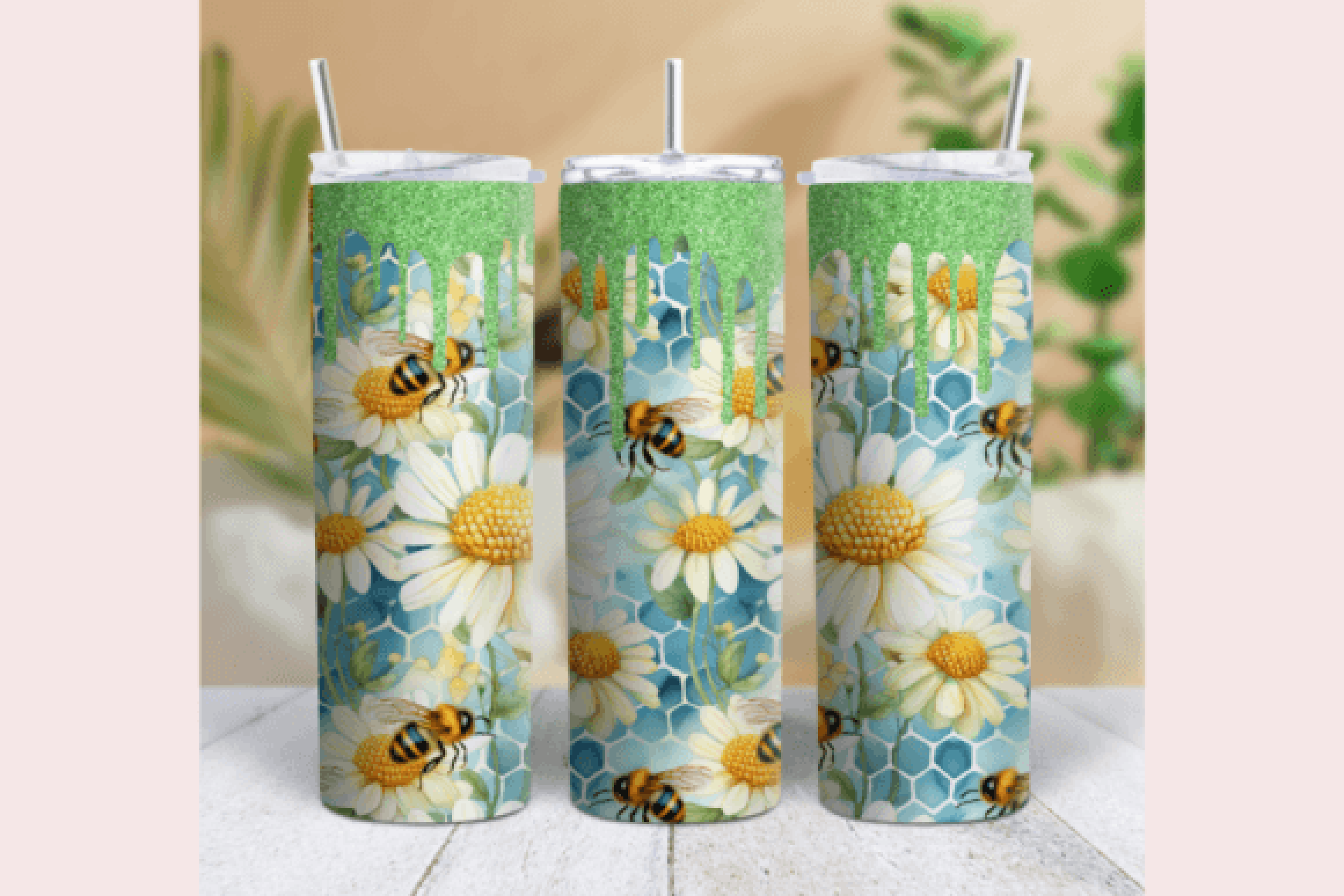 Green Glitter Honeybee Tumbler Wrap Bundle