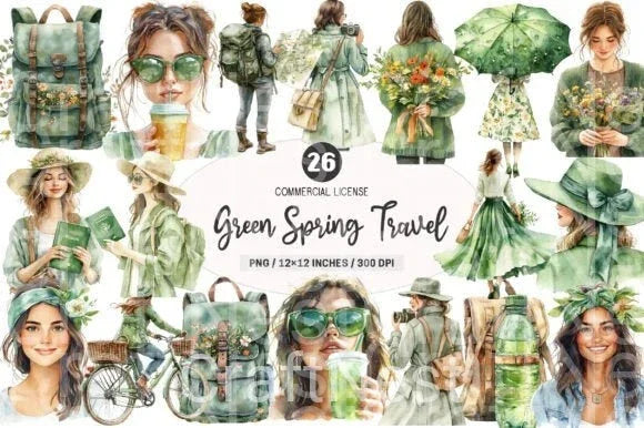 Green Spring Travel Clipart Bundle - CraftNest - Digital Crafting and Art