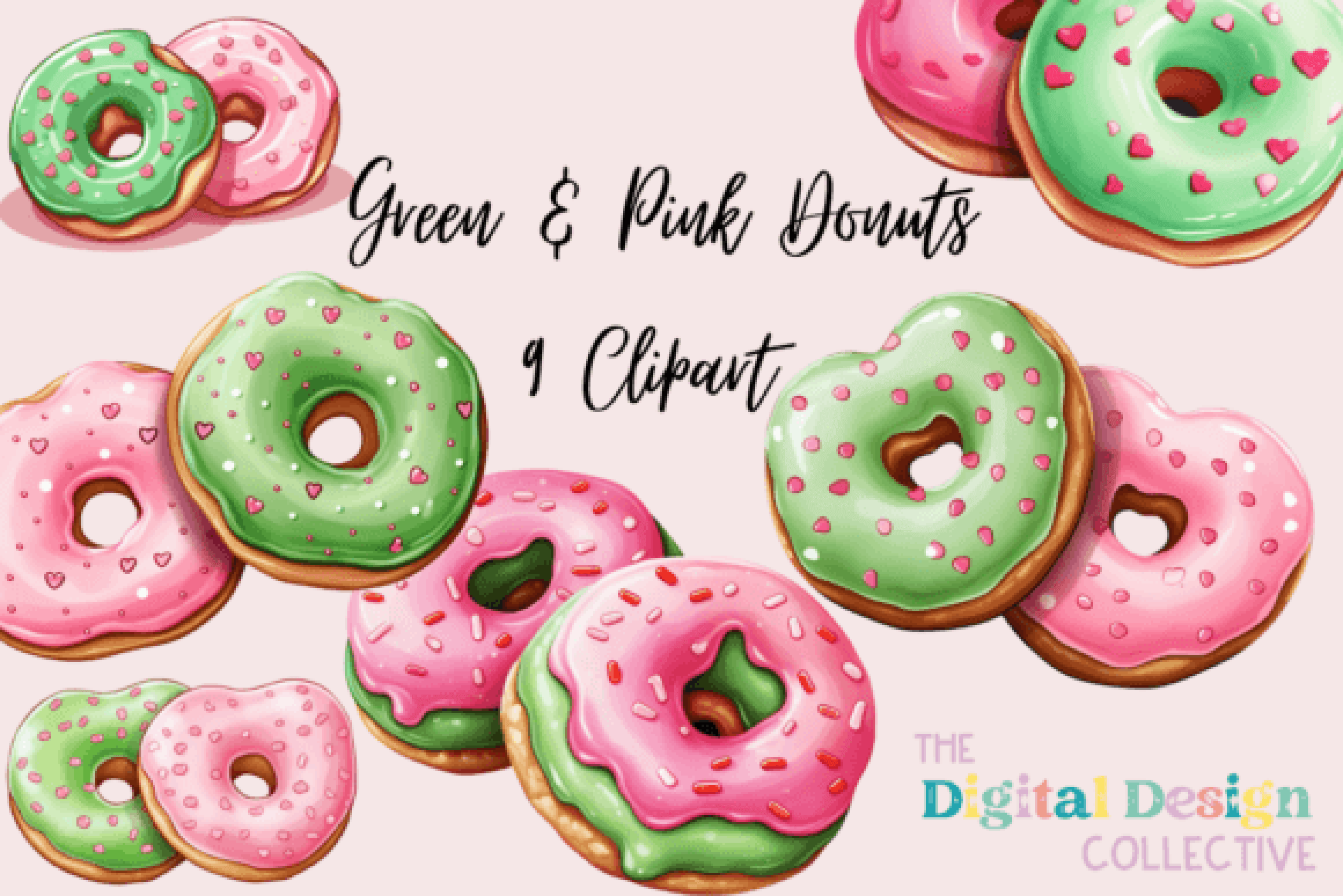 Green and Pink Donuts Clipart Bundle - CraftNest - Digital Crafting and Art