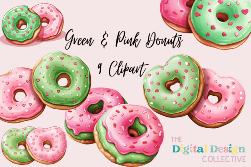 Green and Pink Donuts Clipart Bundle - CraftNest - Digital Crafting and Art