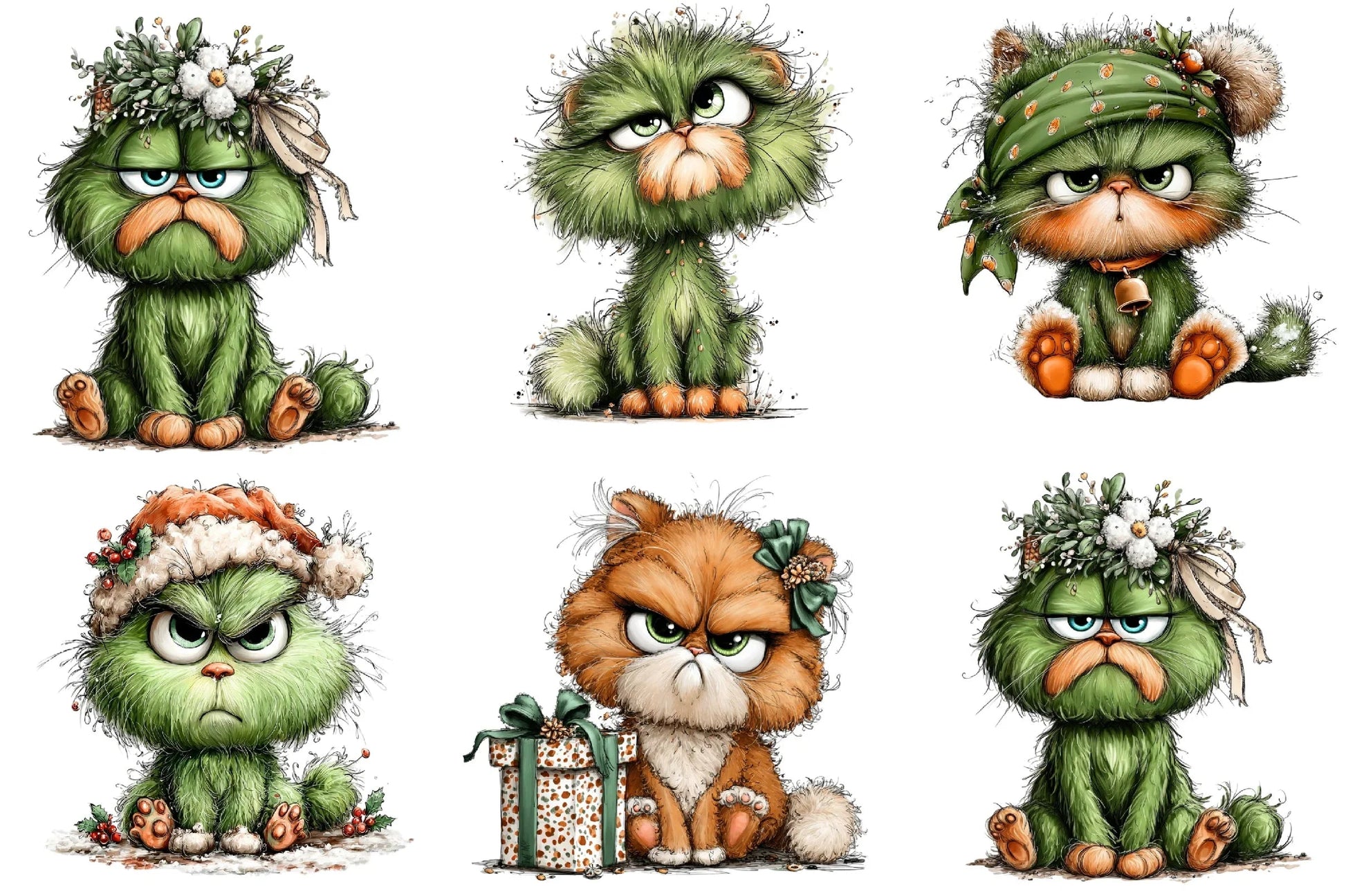 Green Angry Christmas Cat Clipart Bundle - CraftNest - Digital Crafting and Art