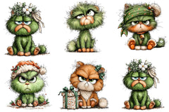 Green Angry Christmas Cat Clipart Bundle - CraftNest - Digital Crafting and Art