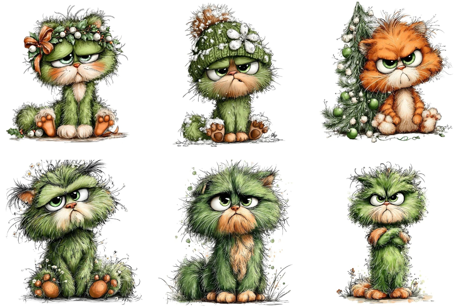 Green Angry Christmas Cat Clipart Bundle - CraftNest - Digital Crafting and Art