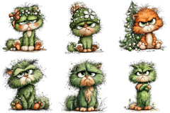 Green Angry Christmas Cat Clipart Bundle - CraftNest - Digital Crafting and Art