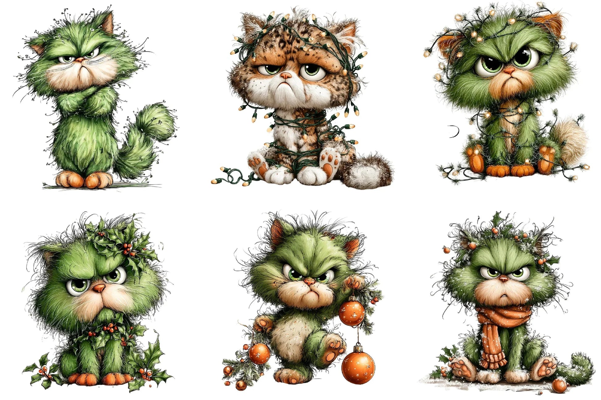 Green Angry Christmas Cat Clipart Bundle - CraftNest - Digital Crafting and Art