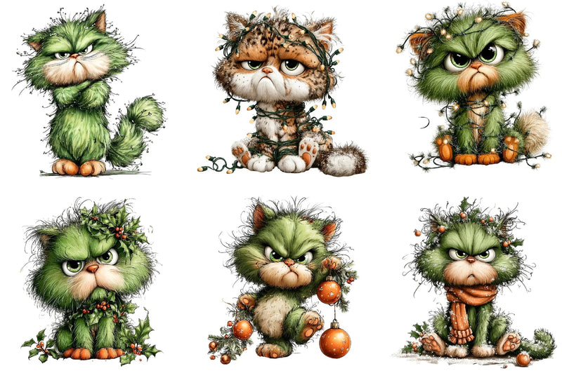 Green Angry Christmas Cat Clipart Bundle - CraftNest - Digital Crafting and Art