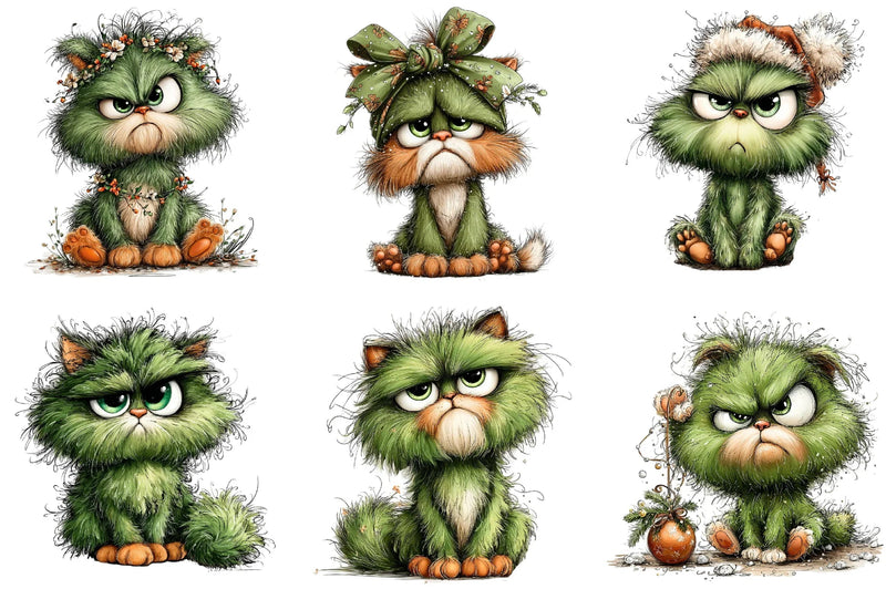 Green Angry Christmas Cat Clipart Bundle - CraftNest - Digital Crafting and Art