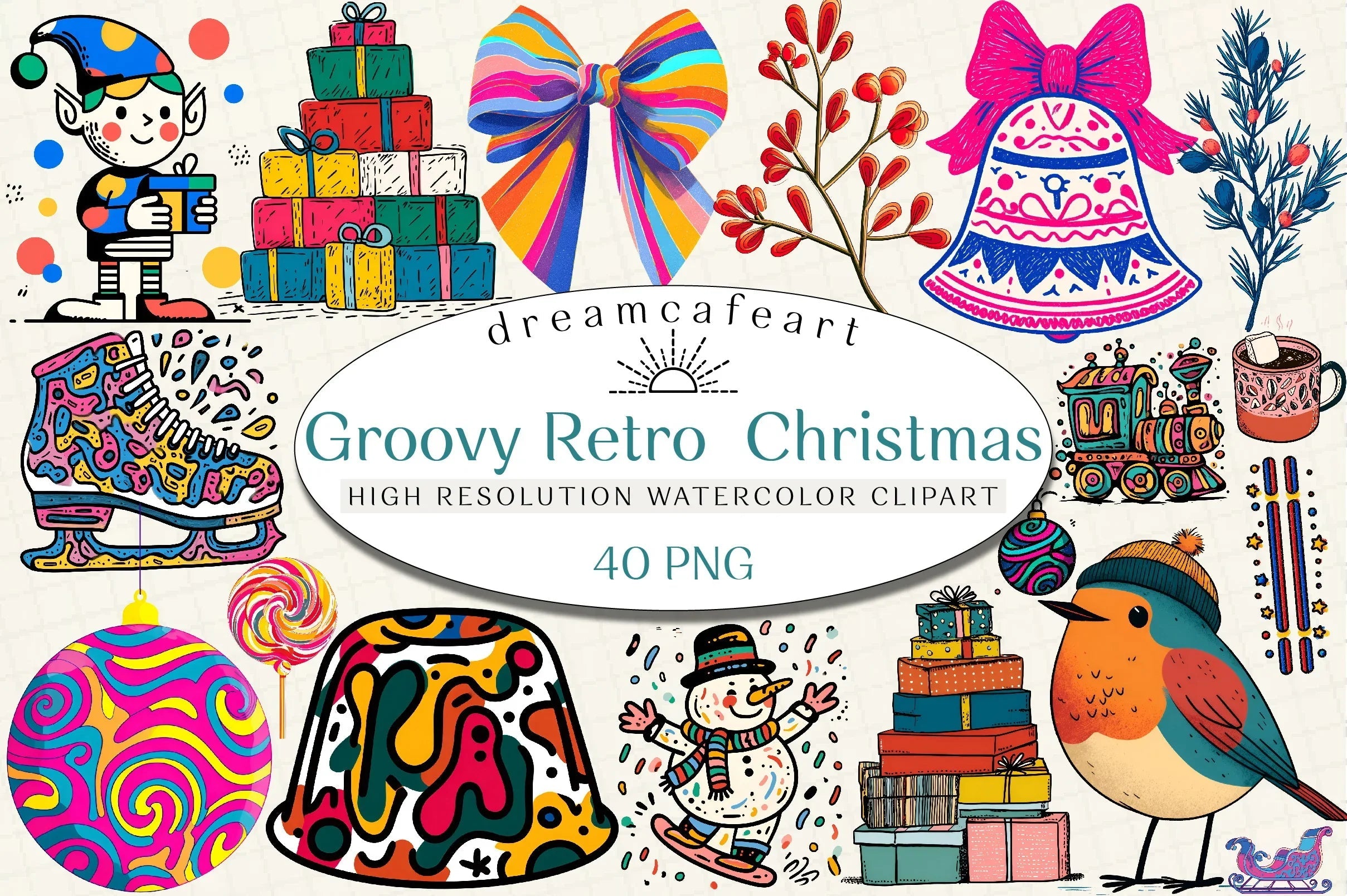 Groovy Retro Christmas Clipart Bundle - CraftNest - Digital Crafting and Art