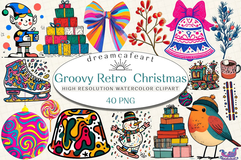 Groovy Retro Christmas Clipart Bundle - CraftNest - Digital Crafting and Art