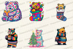 Groovy Retro Christmas Teddy Clipart Bundle - CraftNest - Digital Crafting and Art