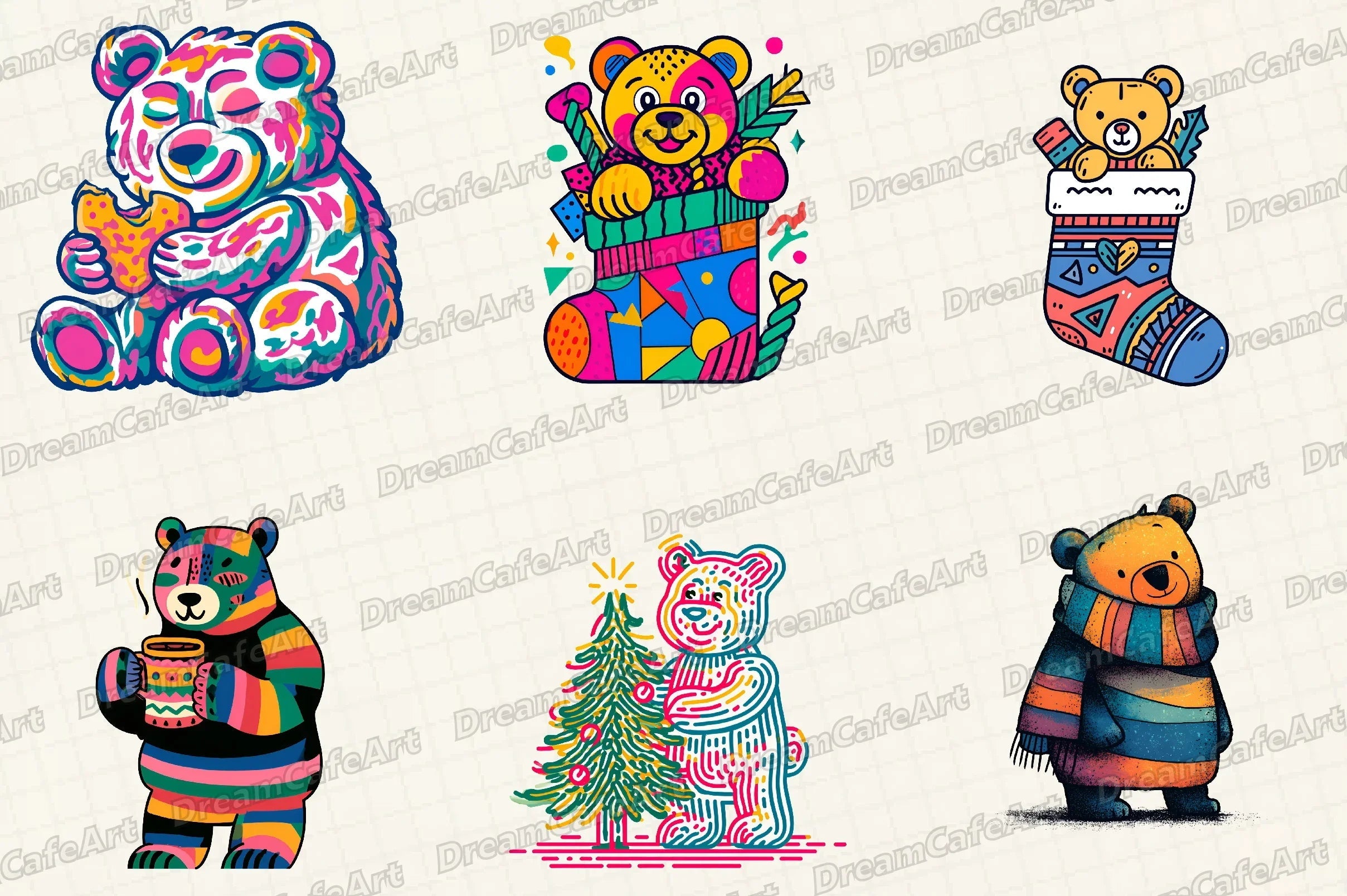 Groovy Retro Christmas Teddy Clipart Bundle - CraftNest - Digital Crafting and Art