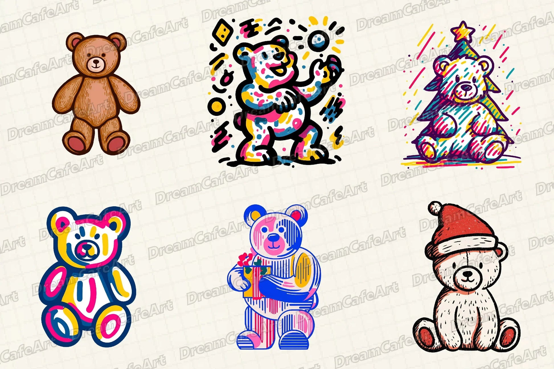 Groovy Retro Christmas Teddy Clipart Bundle - CraftNest - Digital Crafting and Art