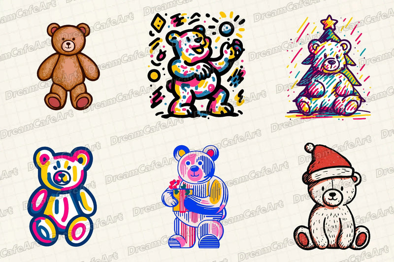 Groovy Retro Christmas Teddy Clipart Bundle - CraftNest - Digital Crafting and Art
