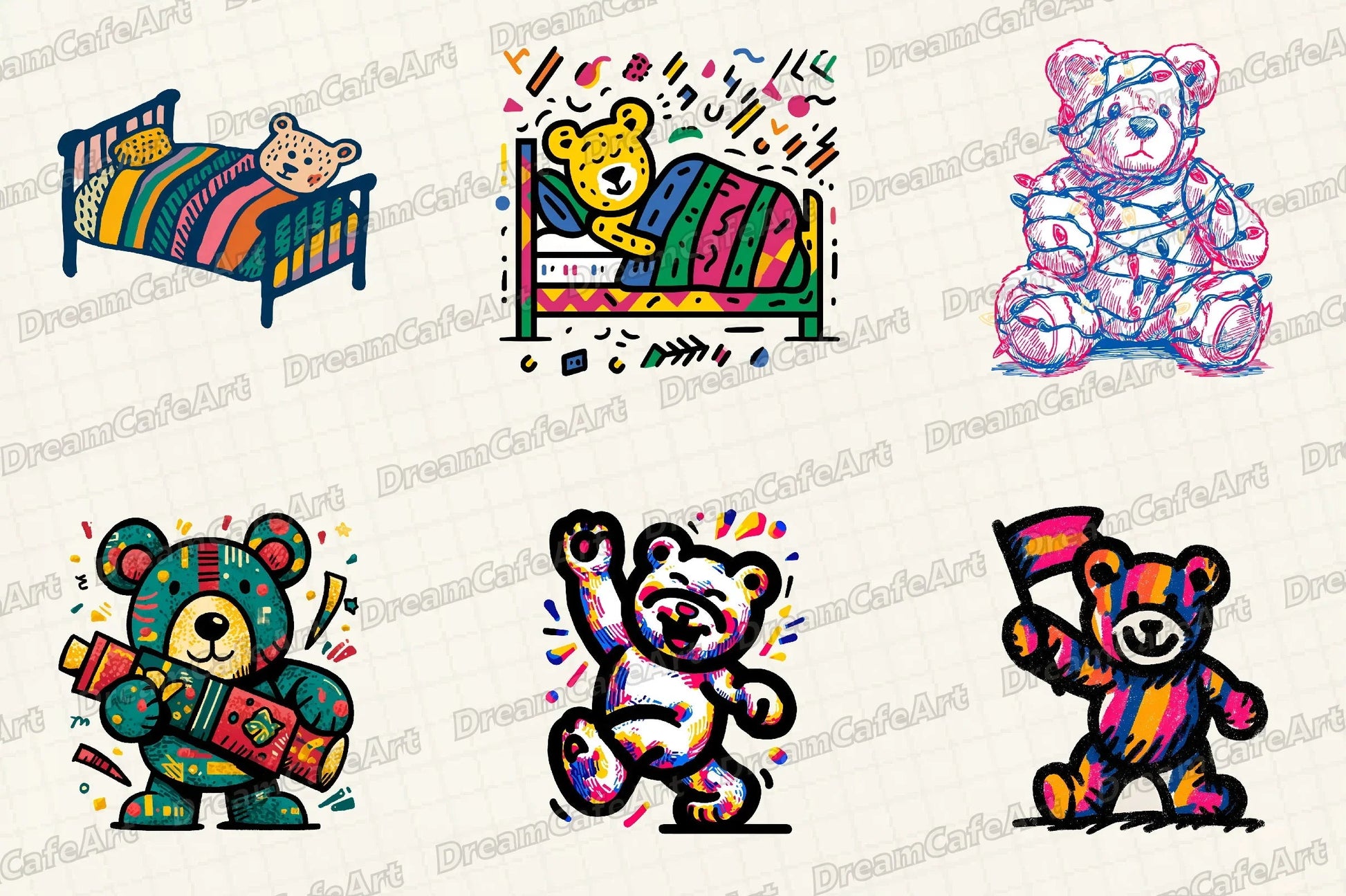 Groovy Retro Christmas Teddy Clipart Bundle - CraftNest - Digital Crafting and Art