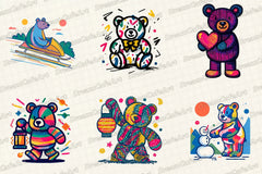 Groovy Retro Christmas Teddy Clipart Bundle - CraftNest - Digital Crafting and Art