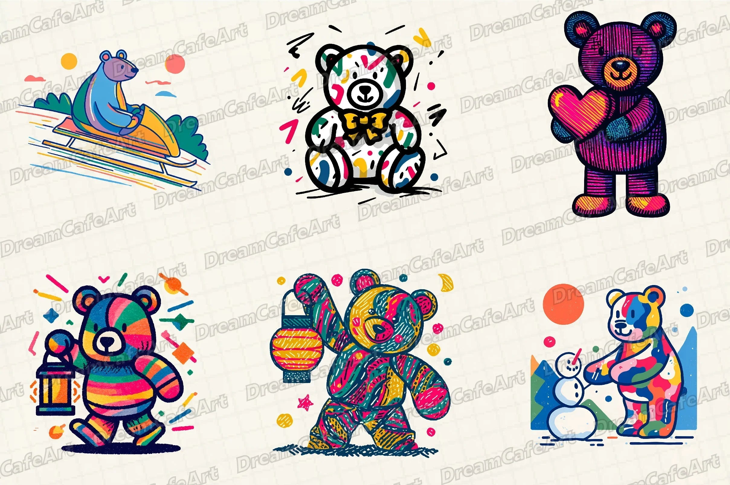 Groovy Retro Christmas Teddy Clipart Bundle - CraftNest - Digital Crafting and Art