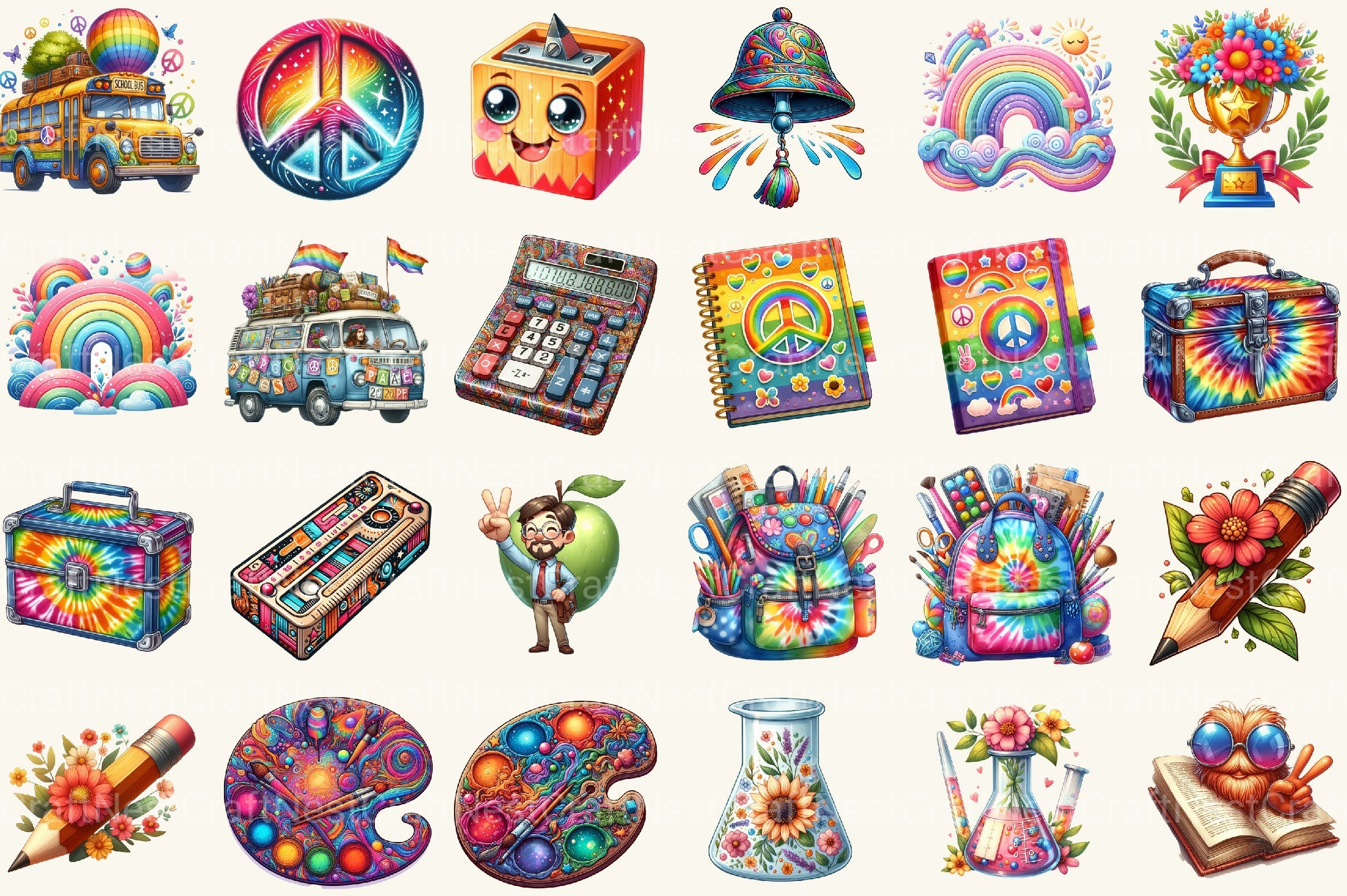 Groovy School Clipart Bundle