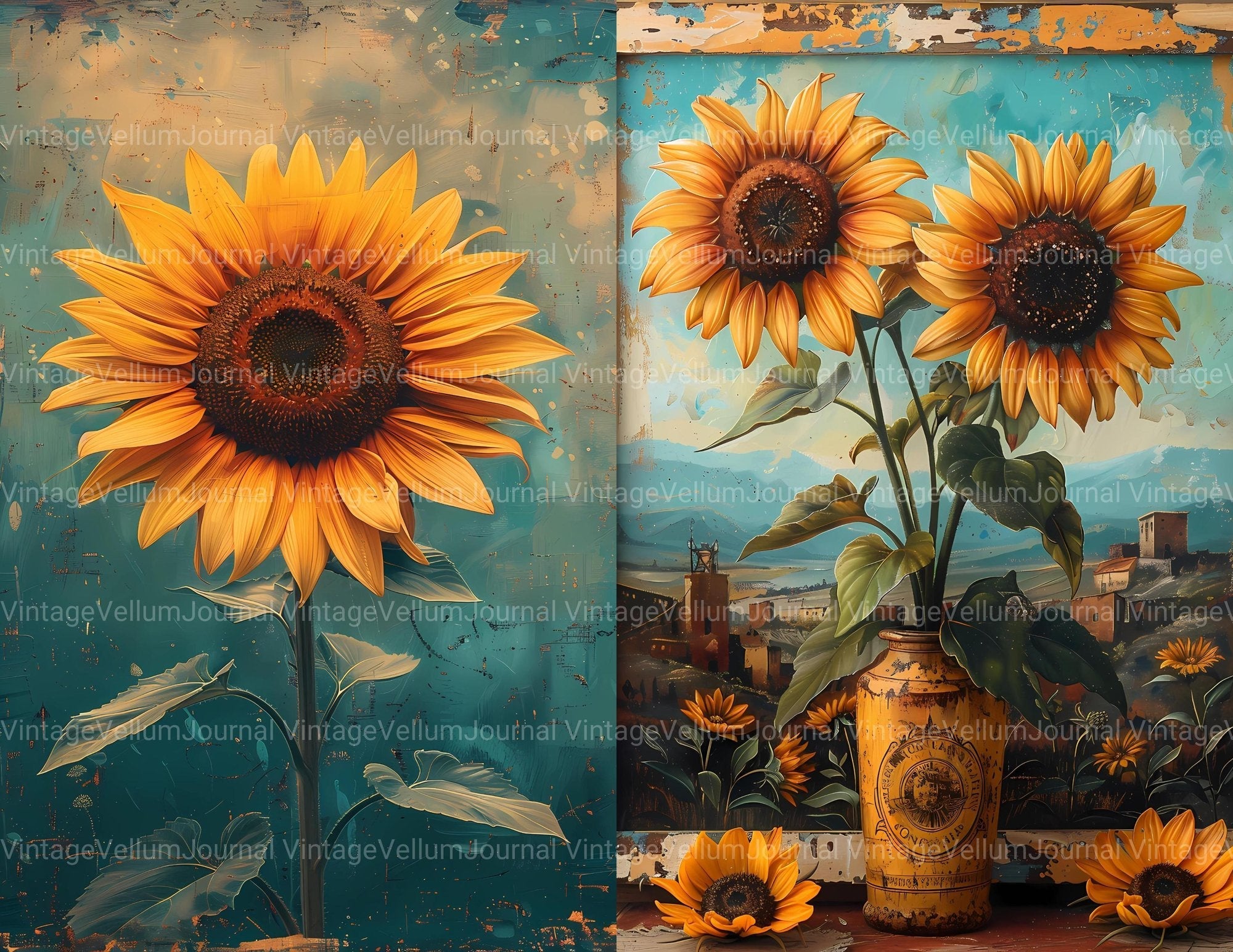 Sunflowers Flowers Junk Journal Pages - CraftNest