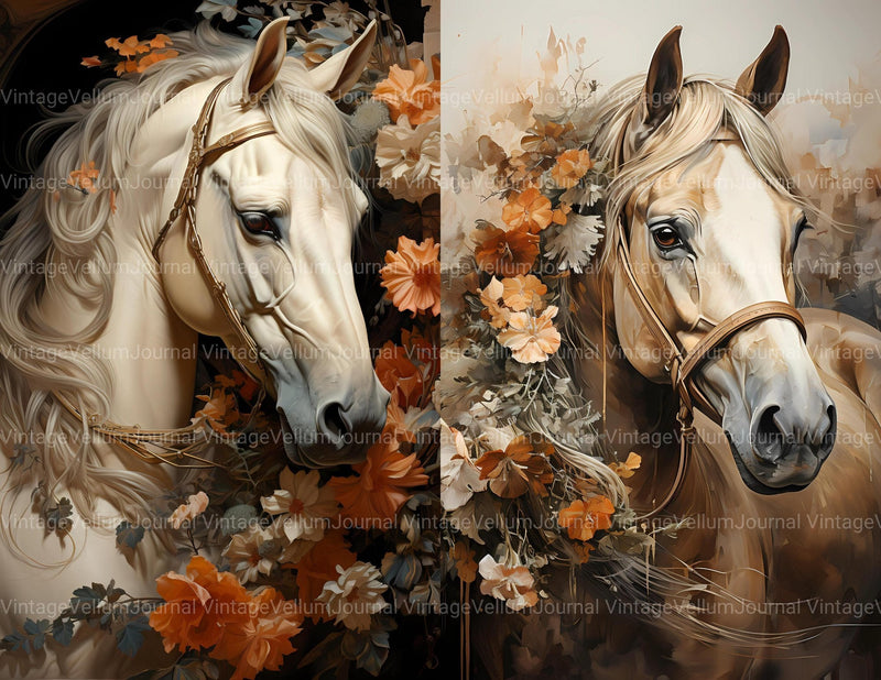 Horses With Flowers Junk Journal Pages - CraftNest