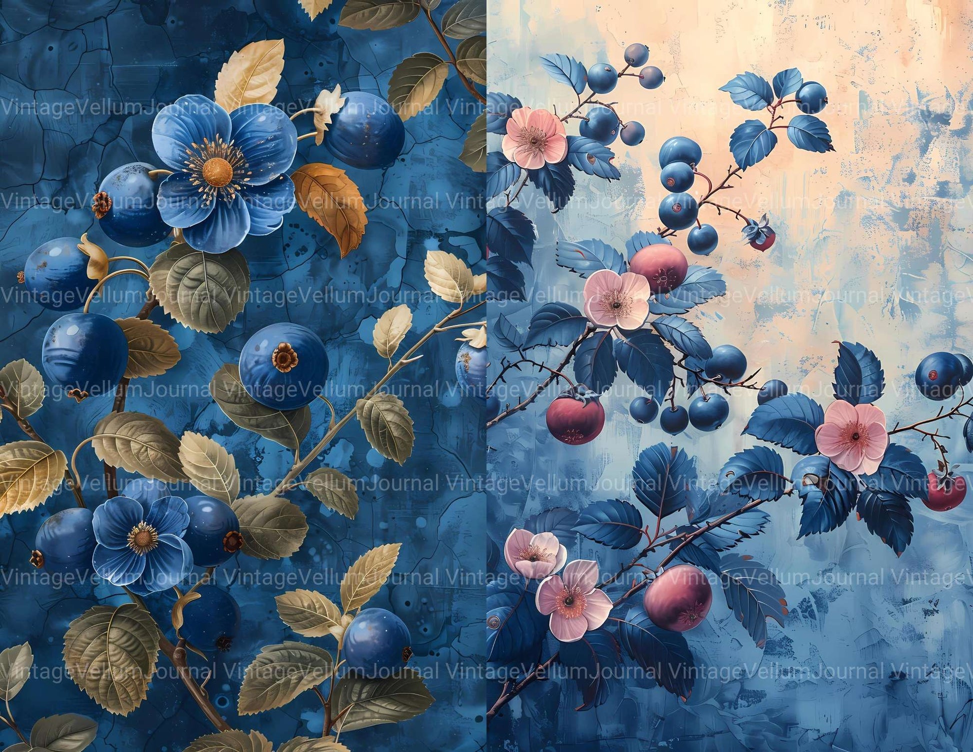Berry Blues Junk Journal Pages - CraftNest - Digital Crafting and Art