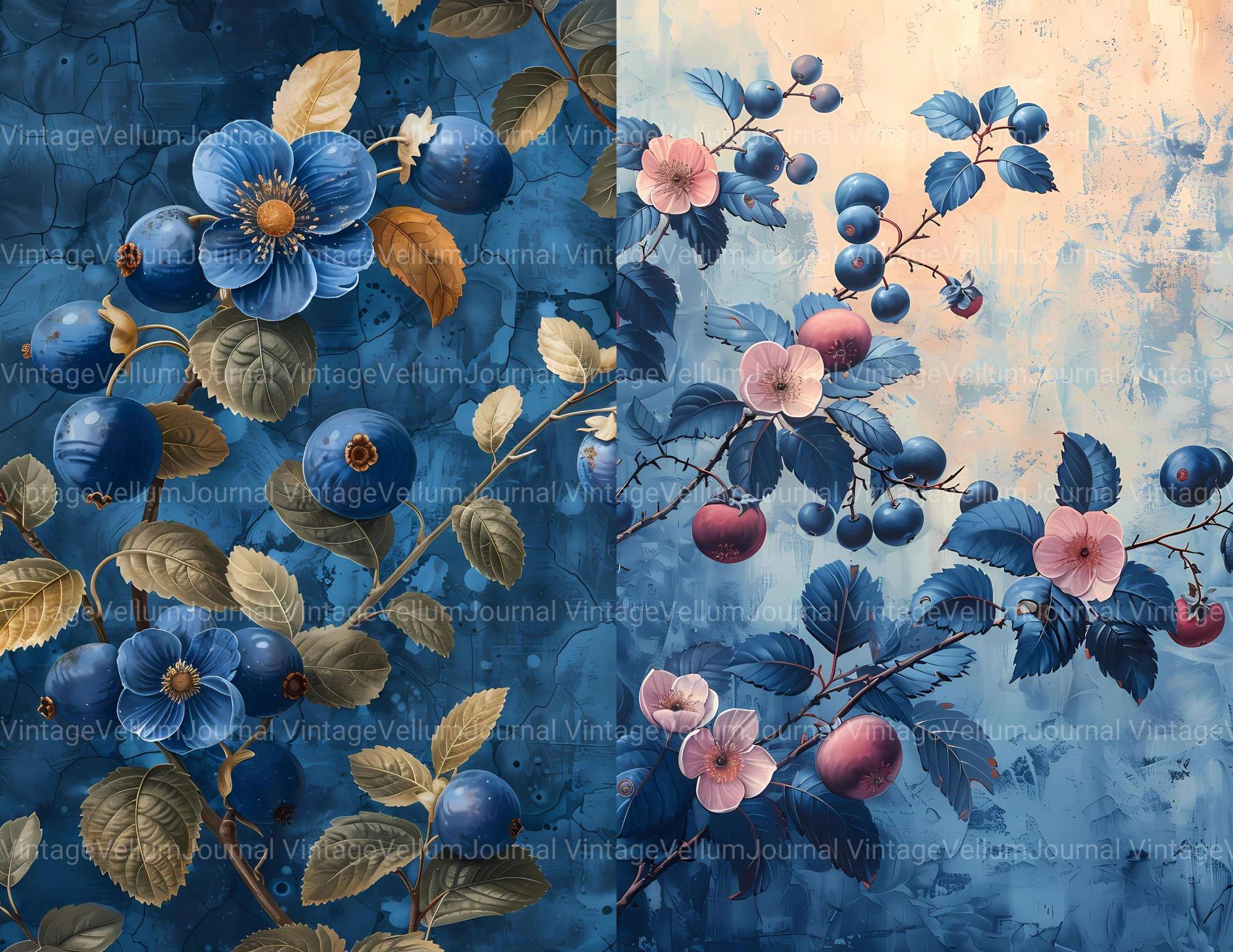 Berry Blues Junk Journal Pages - CraftNest - Digital Crafting and Art