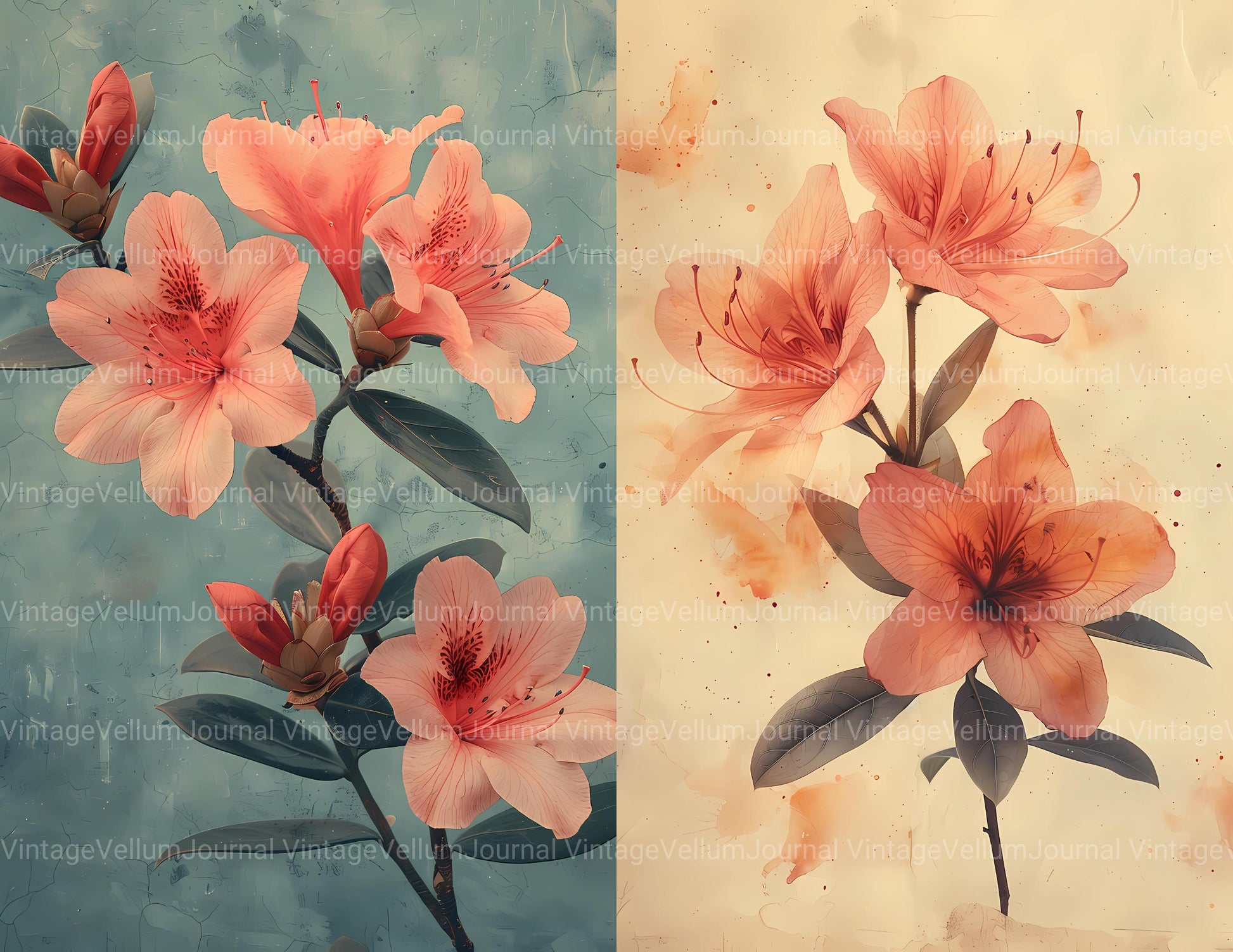 Azaleas Flowers Junk Journal Pages - CraftNest