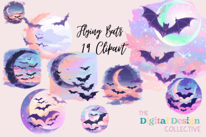 Halloween Flying Bat Clipart Bundle - CraftNest - Digital Crafting and Art