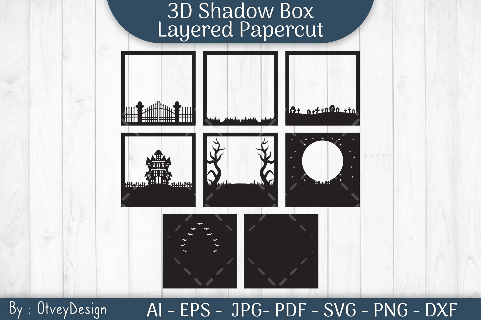 Halloween Scene 3D Layered Papercut Shadow Box SVG Bundle - CraftNest - Digital Crafting and Art