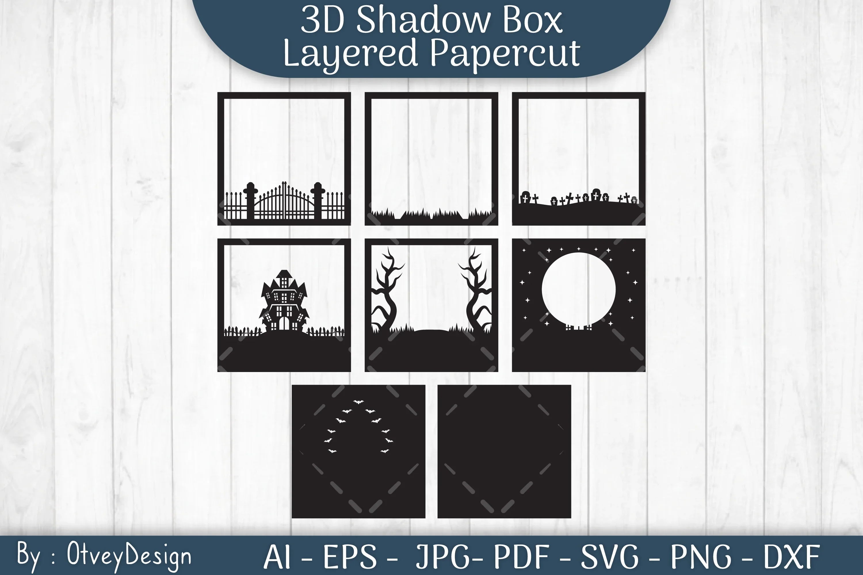 Halloween Scene 3D Layered Papercut Shadow Box SVG Bundle - CraftNest - Digital Crafting and Art