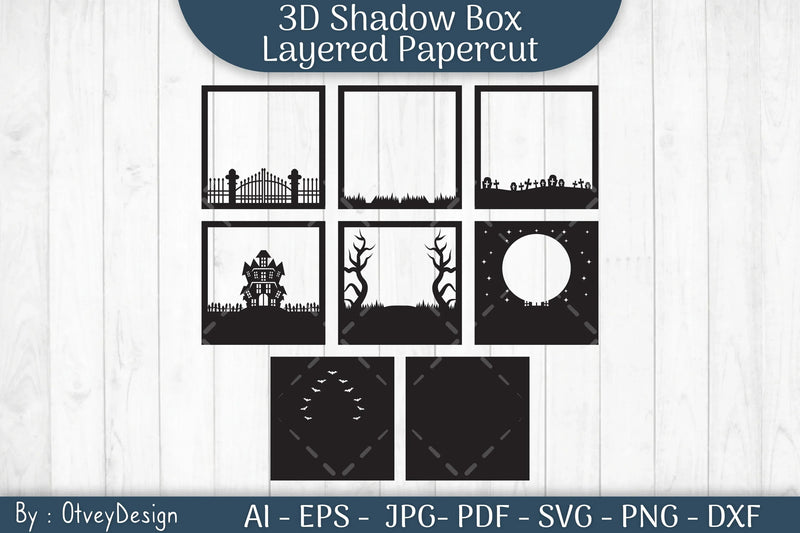 Halloween Scene 3D Layered Papercut Shadow Box SVG Bundle - CraftNest - Digital Crafting and Art