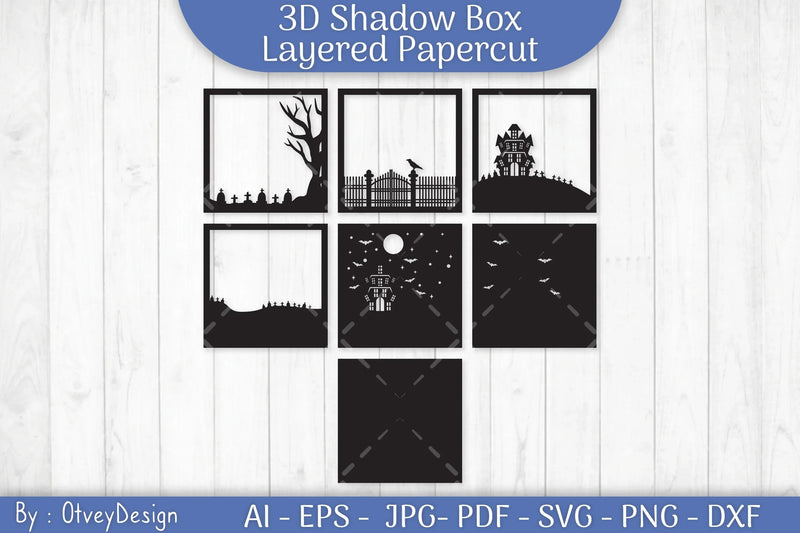 Halloween Scene 3D Layered Papercut Shadow Box SVG Bundle - CraftNest - Digital Crafting and Art