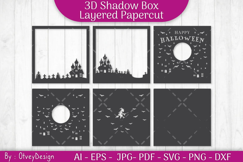 Halloween Scene 3D SVG Shadow Box Bundle - CraftNest - Digital Crafting and Art
