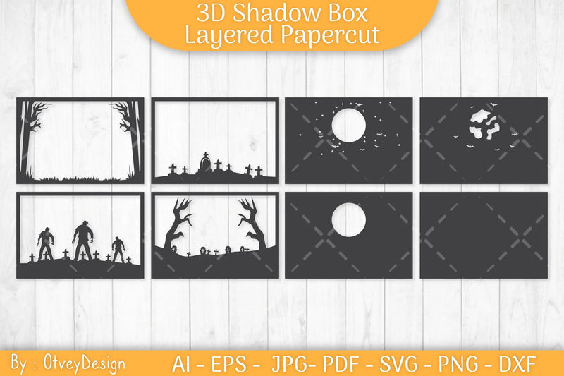Halloween Scene 3D ShadowBox Layered Papercut SVG Bundle - CraftNest - Digital Crafting and Art