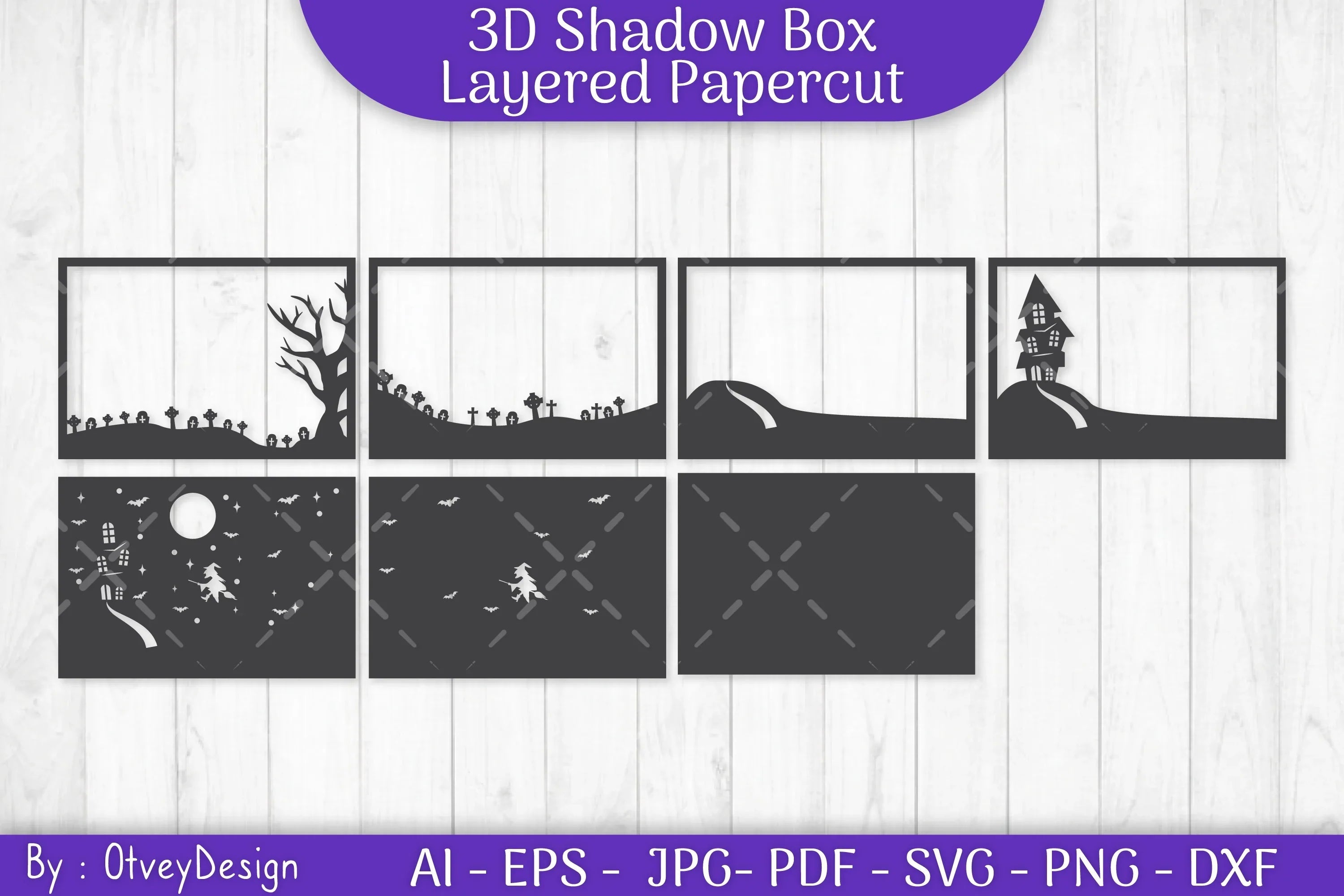 Halloween Scene 3D ShadowBox Layered Papercut SVG Bundle - CraftNest - Digital Crafting and Art