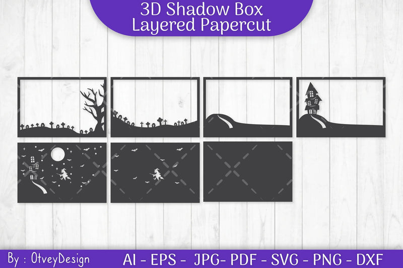 Halloween Scene 3D ShadowBox Layered Papercut SVG Bundle - CraftNest - Digital Crafting and Art