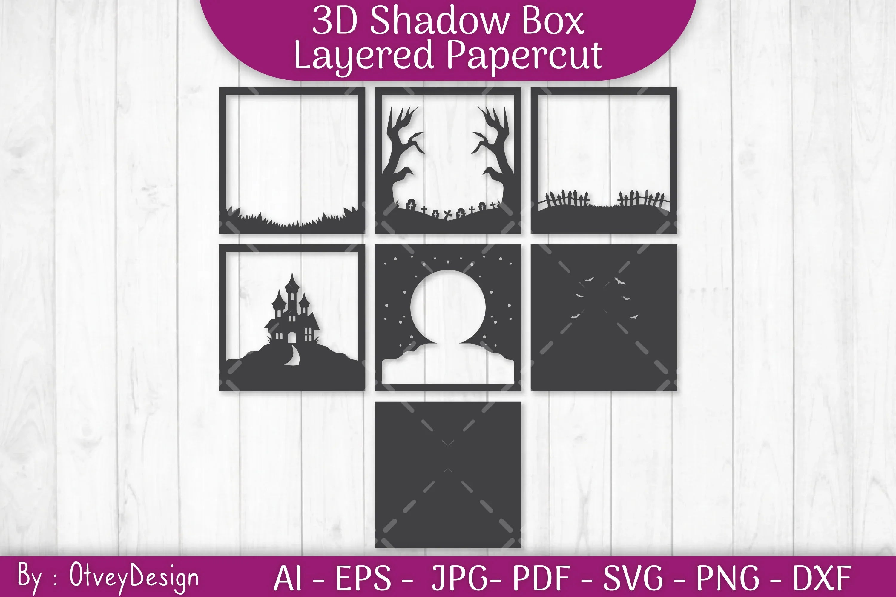 Halloween Scene 3D ShadowBox Layered Papercut SVG Bundle - CraftNest - Digital Crafting and Art