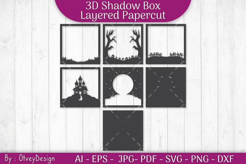 Halloween Scene 3D ShadowBox Layered Papercut SVG Bundle - CraftNest - Digital Crafting and Art